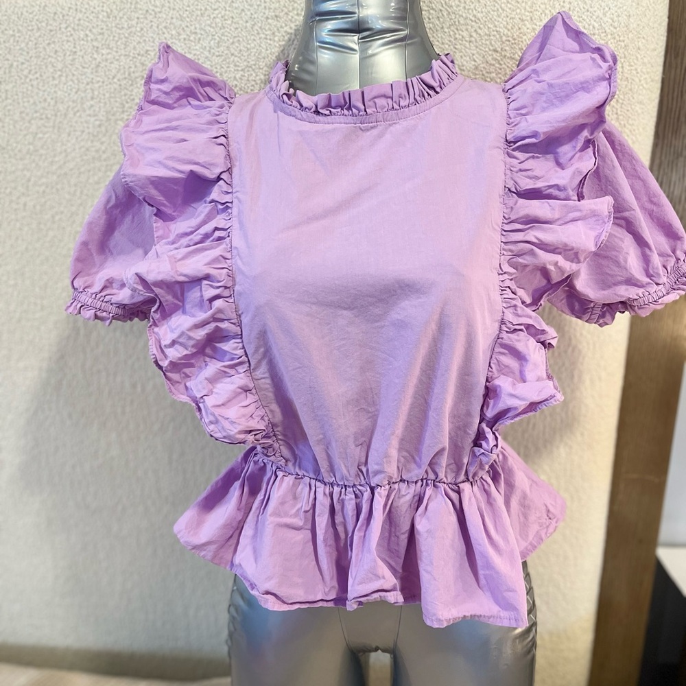JODIFL Lilac Ruffle Peplum Blouse